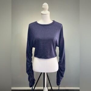 CLEARANCE! Gray-Blue Boutique Drawstring Sleeve Crop Top Size S NWT